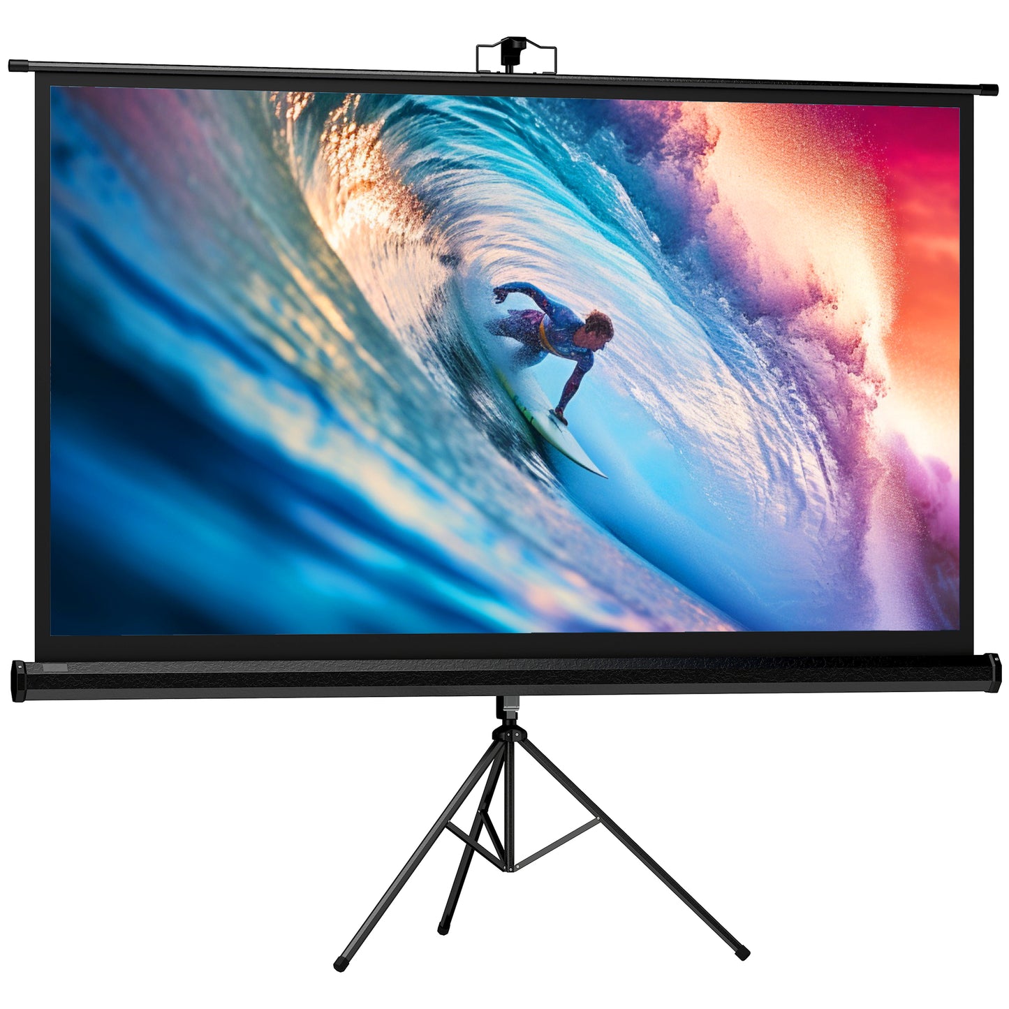 Ecran Proiector Pliabil de 84" Format 16:9 cu Trepied Reglabil, 200x8x118 cm, Negru