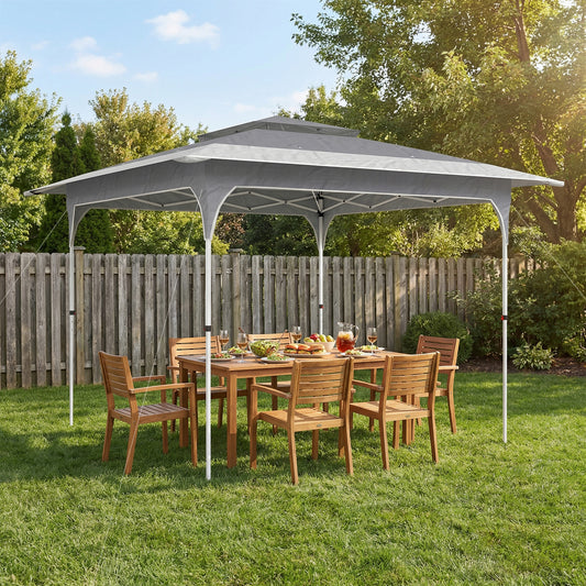 Pavilion Pop-Up pliabil 3.5x3.5 m cu acoperiș dublu și geantă, din metal și material Oxford, gri închis