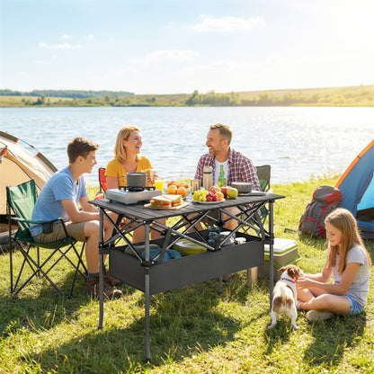 Masă de Picnic Pliabilă și Portabilă  cu Plasă de Depozitare și Geantă de Transport, pentru Camping și Exterior, Neagră