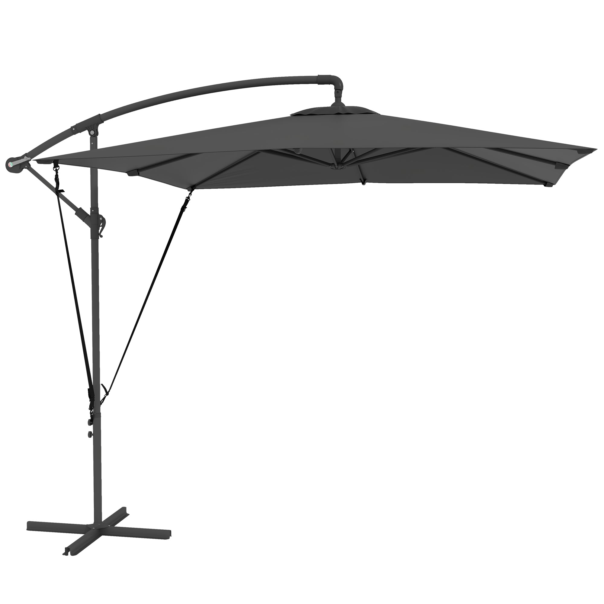 Umbrelă de Grădină Suspendată 2.47x2.47 m, Umbrelă de Exterior cu Bază în Cruce, Corzi Antivânt, Gri Închis