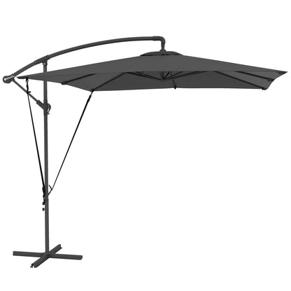 Umbrelă de Grădină Suspendată 2.47x2.47 m, Umbrelă de Exterior cu Bază în Cruce, Corzi Antivânt, Gri Închis