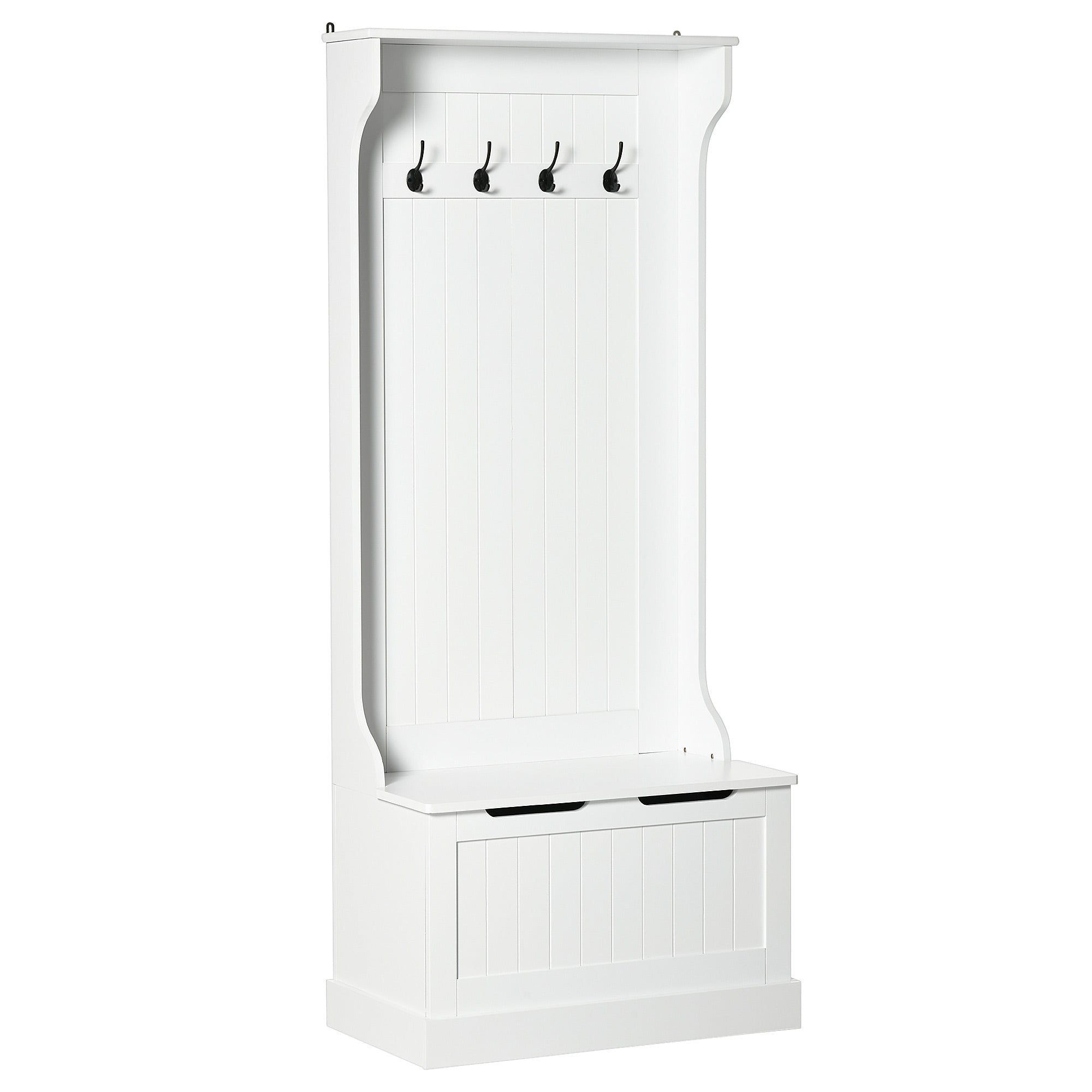 Cuier cu Banca & Depozitare – MDF Alb, 71,5×170 cm