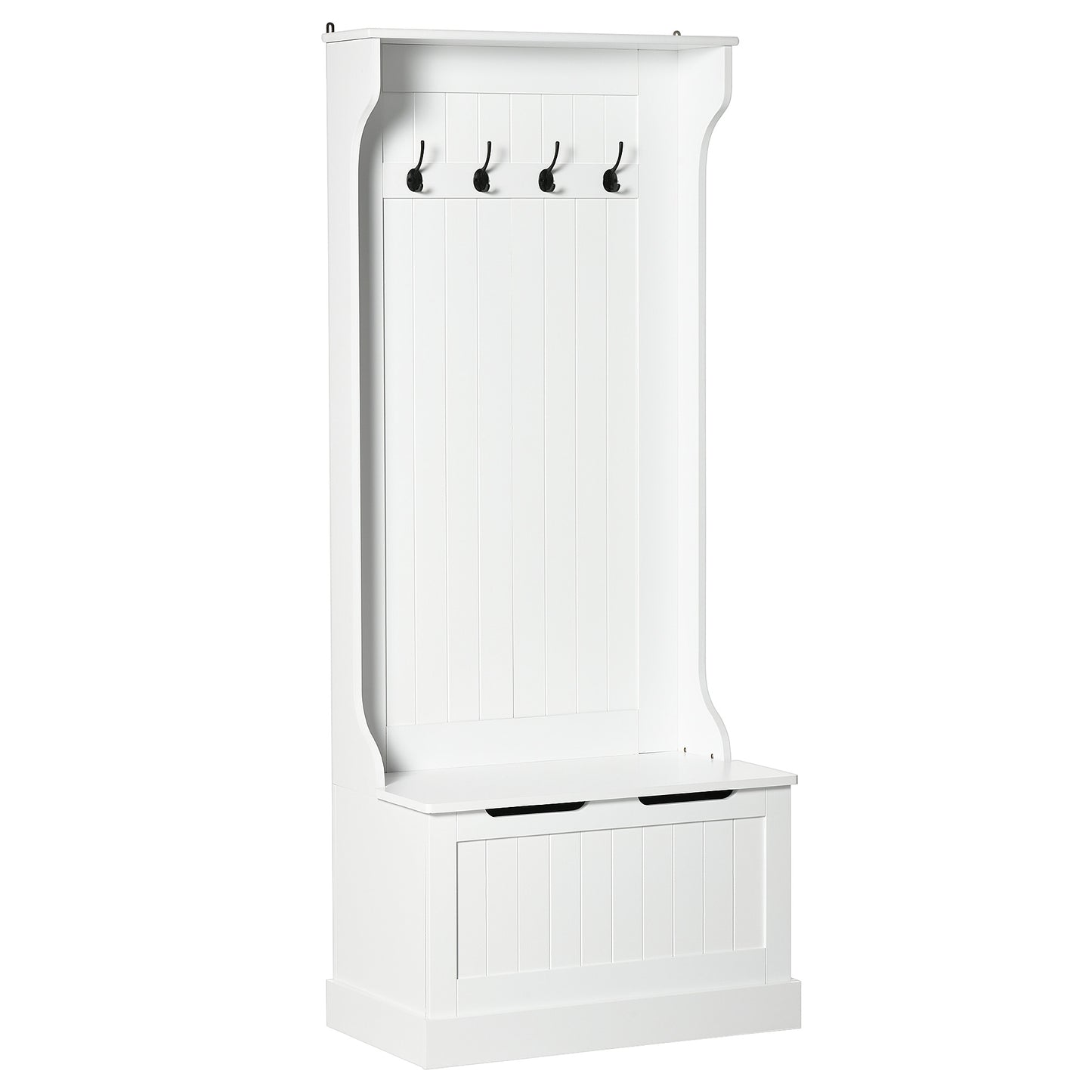Cuier cu Banca & Depozitare – MDF Alb, 71,5×170 cm