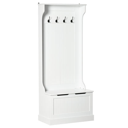 Cuier cu Banca & Depozitare – MDF Alb, 71,5×170 cm