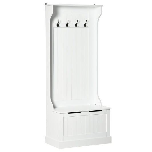 Cuier cu Banca & Depozitare – MDF Alb, 71,5×170 cm