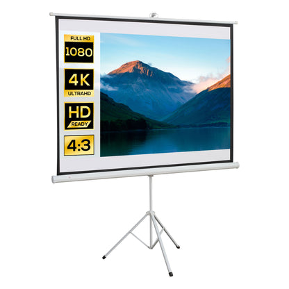 Ecran de Proiecție 84 inch cu Stativ, Suprafață de Proiecție 4:3, Pliabil și Reglabil pe Înălțime, 171x128 cm, Alb