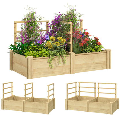 Jardinieră Înălțată din Lemn cu 3 Suporturi pentru Plante, 119x62,5x64 cm, Natural