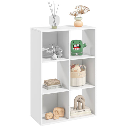 Etajeră cu 6 Compartimente Cub, Bibliotecă Joasă și Organizator pentru Jucării sau Cărți, 91.5x29.5x61.5cm, Alb