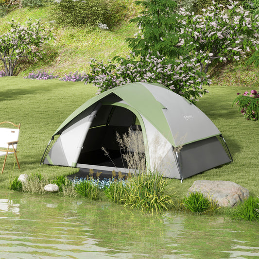 Cort de Camping cu 3 Locuri, Geam din Plasă și Cârlig Felinar, Cort de Camping din PE, 270x210x150 cm, Verde