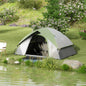 Cort de Camping cu 3 Locuri, Geam din Plasă și Cârlig Felinar, Cort de Camping din PE, 270x210x150 cm, Verde