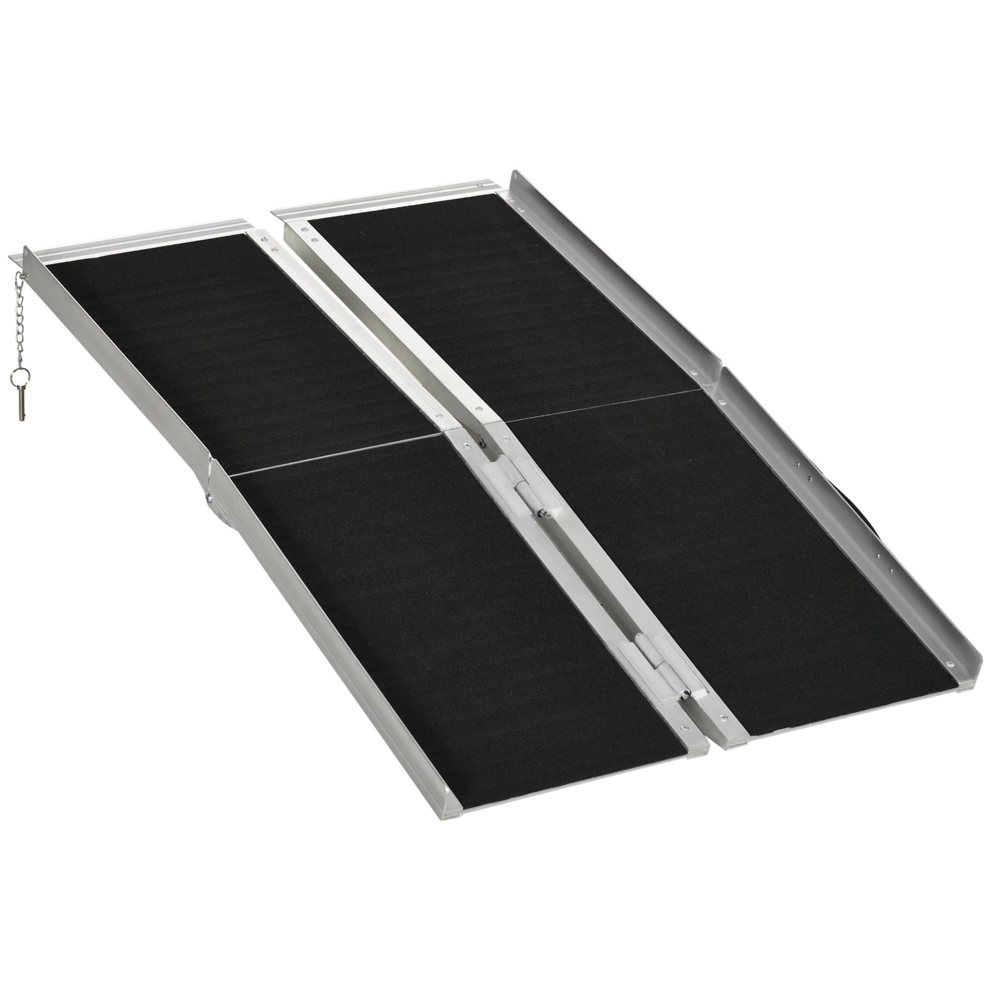 Rampă Pliabilă pentru Scaun cu Rotile din Aluminiu cu Strat Antiderapant și Margini, 122x73,5 cm, Negru