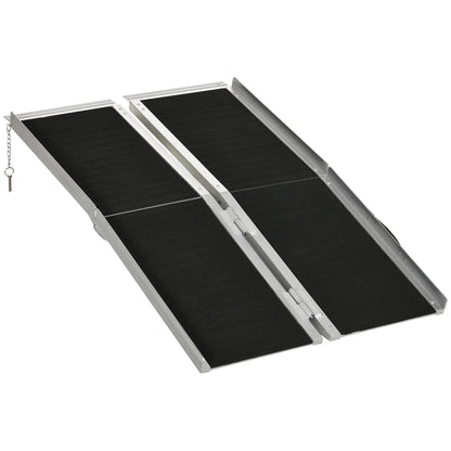 Rampă Pliabilă pentru Scaun cu Rotile din Aluminiu cu Strat Antiderapant și Margini, 122x73,5 cm, Negru