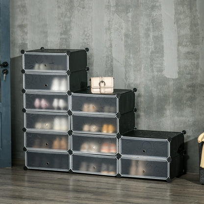 Mobilier pentru incaltaminte modular, 12 cuburi 45x35x16cm din plastic PP si otel, negru si alb
