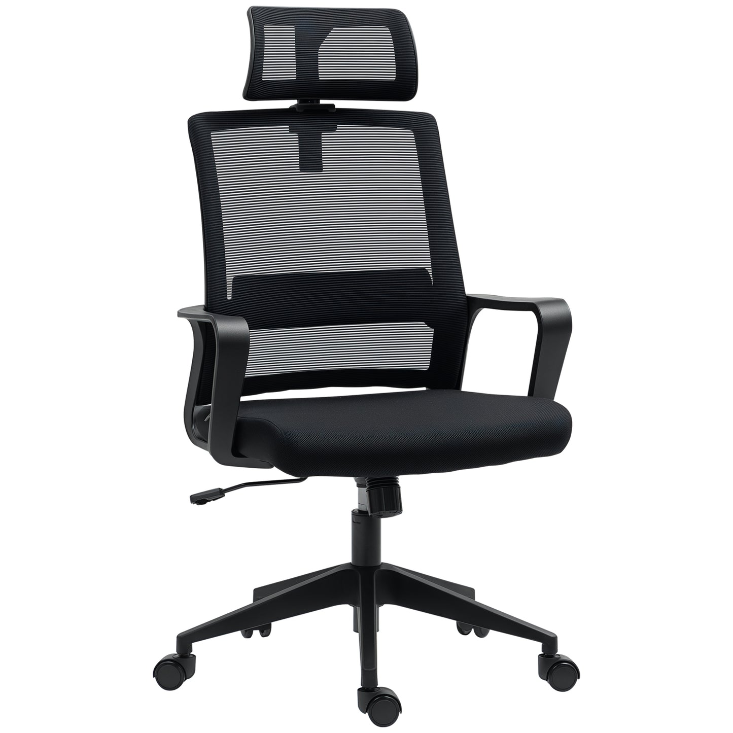 Scaun de Birou Ergonomic cu Tetieră, Înălțime Reglabilă și Funcție de Balansare, 60x64x102-112 cm, Negru