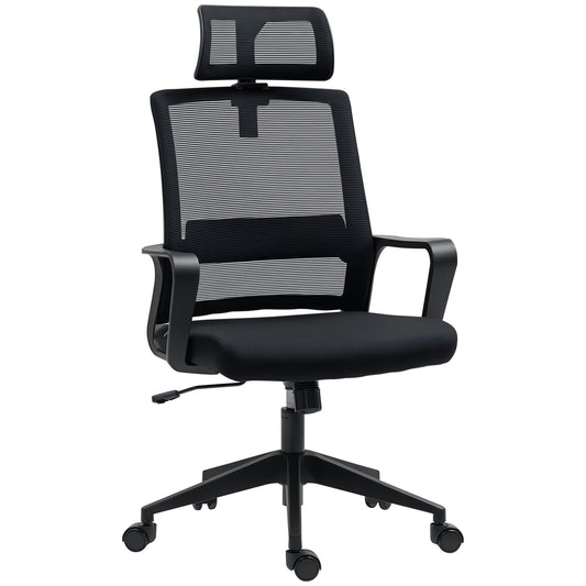 Scaun de Birou Ergonomic cu Tetieră, Înălțime Reglabilă și Funcție de Balansare, 60x64x102-112 cm, Negru
