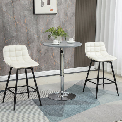 Set de 2 scaune de bar cu spatar si suport pentru picioare, scaune inalte tapitate in stil nordic din metal si catifea, alb-crem, 45x47x84 cm