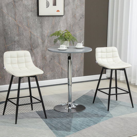 Set de 2 scaune de bar cu spatar si suport pentru picioare, scaune inalte tapitate in stil nordic din metal si catifea, alb-crem, 45x47x84 cm