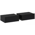 Set de 2 Noptiere Suspendate Moderne cu Sertar din Lemn, 40x30x15 cm, Negru