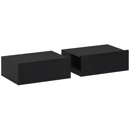 Set de 2 Noptiere Suspendate Moderne cu Sertar din Lemn, 40x30x15 cm, Negru