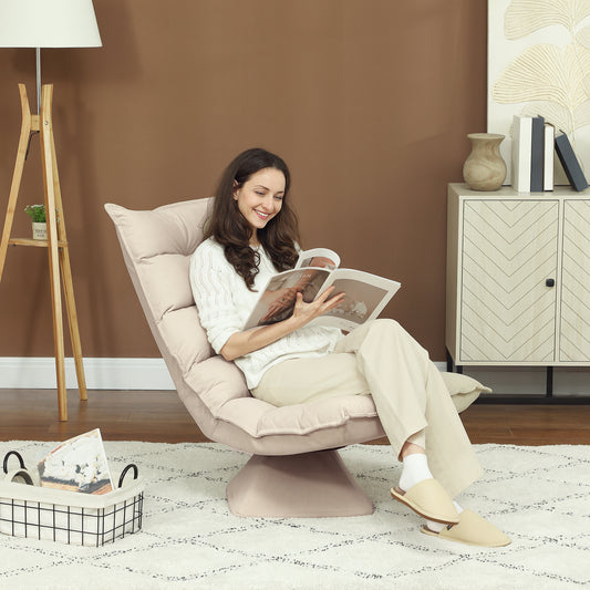 Fotoliu Relax Rotativ 360° cu Spătar Reglabil în 5 Poziții, Fotoliu de Podea cu Șezut Căptușit Gros în Material Textil cu Aspect de In, pentru Living, Lectură, 62x70x95 cm, Bej