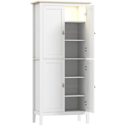 Bufet Înalt de Bucătărie 177 cm, Dulap cu Lumină LED, Reglabil în 3 Culori, Rafturi Ajustabile, Alb