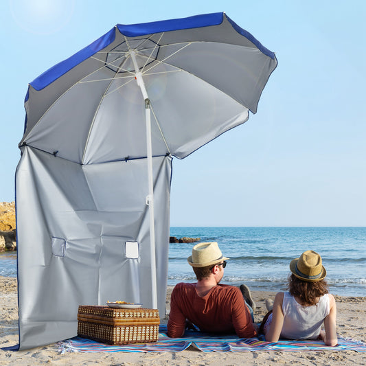 Umbrelă de Plajă cu Acoperiș Înclinabil la 45°, Ferestre și 2 Buzunare, Ø191x211 cm, Albastru