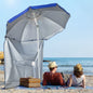 Umbrelă de Plajă cu Acoperiș Înclinabil la 45°, Ferestre și 2 Buzunare, Ø191x211 cm, Albastru
