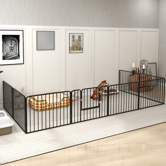 Țarc pentru câini cu 8 panouri modulabile pentru interior și exterior, din oțel, 164x164x60 cm, negru