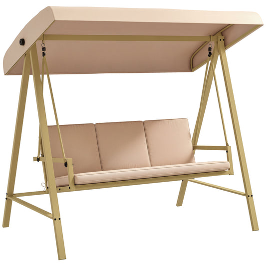 Scaun Balansoar de Gradina cu 3 Locuri, Banca Hamac in Aer Liber cu Copertina Reglabila, Perne Detasabile si Cadru Solid