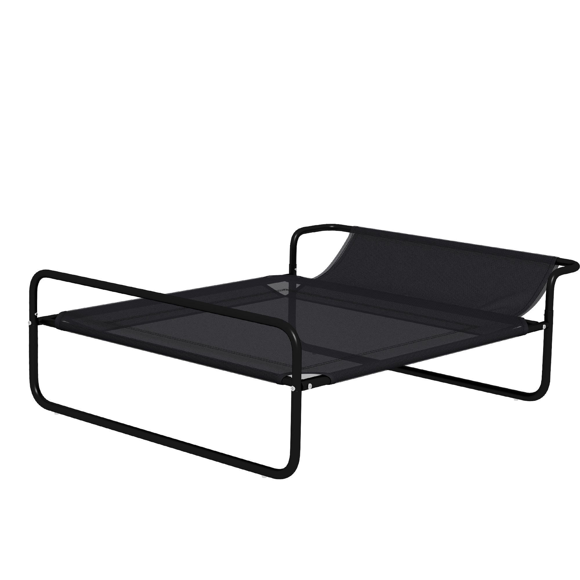 Pat Ridicat pentru Câini, Pat de Camping pentru Câini și Pisici cu Tetieră Reglabilă, Material Respirabil Texteline, pentru Interior și Exterior, 91x69x29 cm, Negru