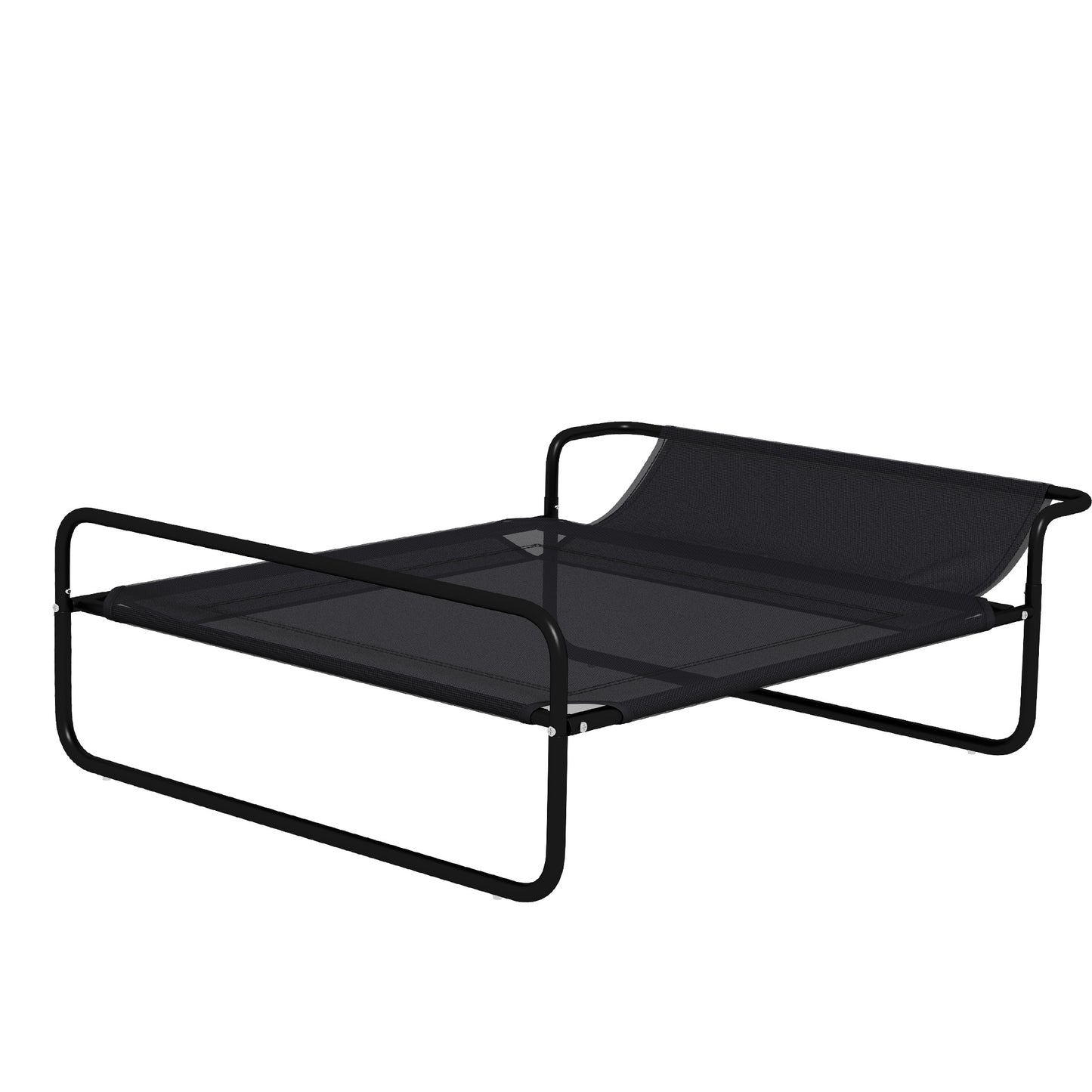 Pat Ridicat pentru Câini, Pat de Camping pentru Câini și Pisici cu Tetieră Reglabilă, Material Respirabil Texteline, pentru Interior și Exterior, 91x69x29 cm, Negru