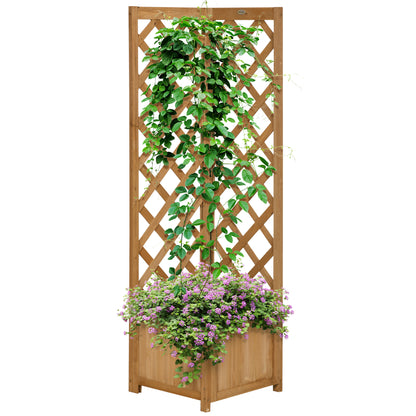 Jardiniera de gradina din lemn de brad maro cu grila pentru plante cataratoare, 40x40x145cm