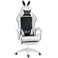 Scaun Gaming cu Urechi de Iepuraș, Suport pentru Picioare, Perne, Reclinabil și cu Înălțime Reglabilă, Negru