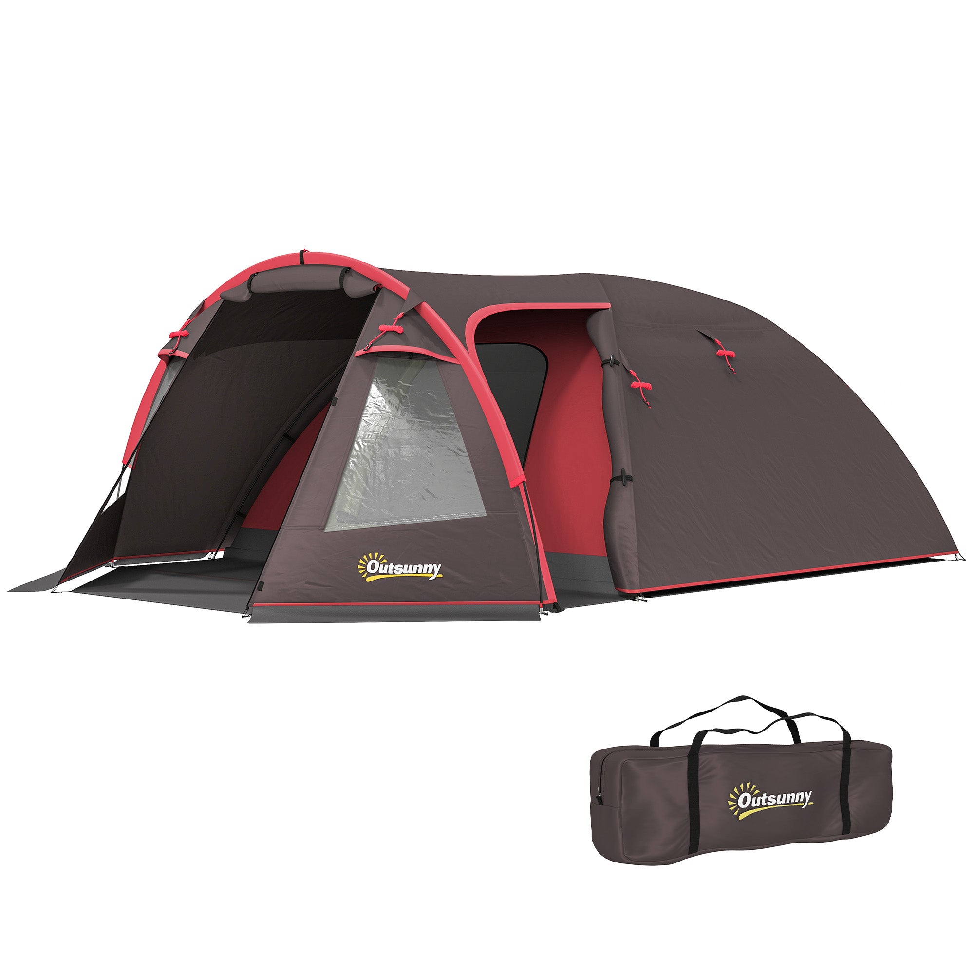 Cort de Camping  de 2-4 Persoane cu Camere Separate, Impermeabil cu Uși Duble, Gri