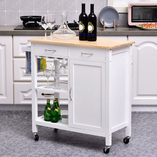 Carut Bucatarie Lemn – 88,5×40×86 cm, Design Clasic cu 2 Sertare