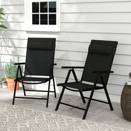 Set de 2 scaune pliabile rabatabile pentru terasa, Negru