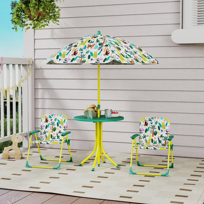 Masă de Picnic pentru Copii, Set Masă și Scaune cu Umbrelă Verde