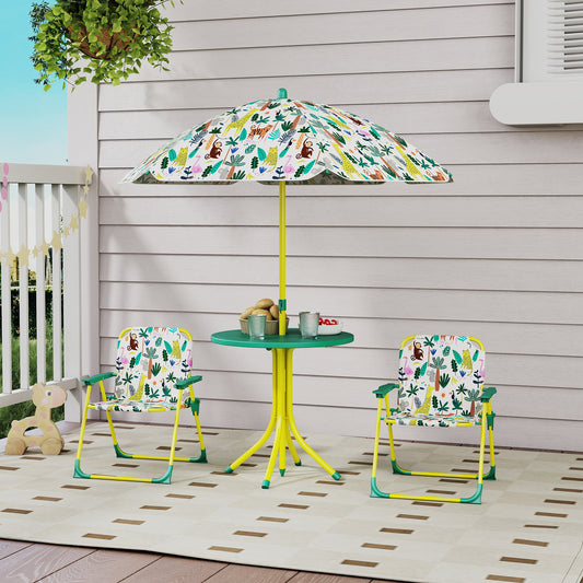 Masă de Picnic pentru Copii, Set Masă și Scaune cu Umbrelă Verde