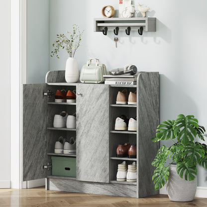 Dulap Modern pentru Pantofi din Lemn cu 4 Rafturi Deschise și Dulap pentru 12 Perechi, 83x30x90 cm, Gri Ciment