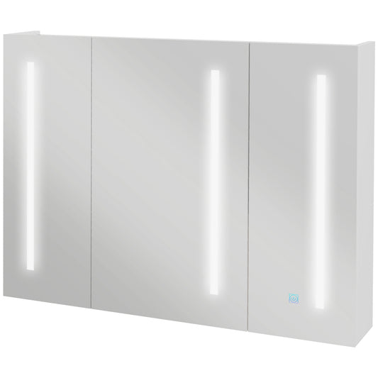 Dulap de Baie cu Oglinda cu LED,  Alb Lucios