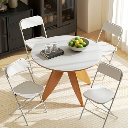 Set 4 Scaune Pliabile cu Orificii de Drenaj din Plastic și Metal, 45x49x79,5 cm, Alb