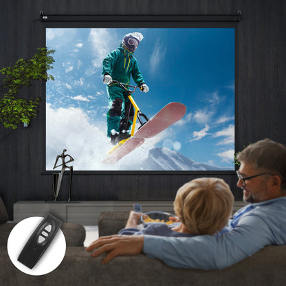 Ecran de Proiecție 120 Inch Format 4:3 Reglabil cu Telecomandă, Ecran de Proiecție Compact, 244x183 cm, Negru