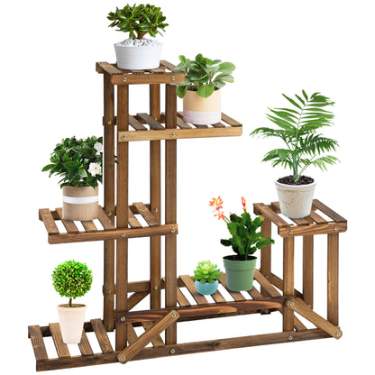 Etajera Suport Plante Asimetrica cu 6 Niveluri pentru Gradina si Casa, din Lemn, 95x28x96.5 cm