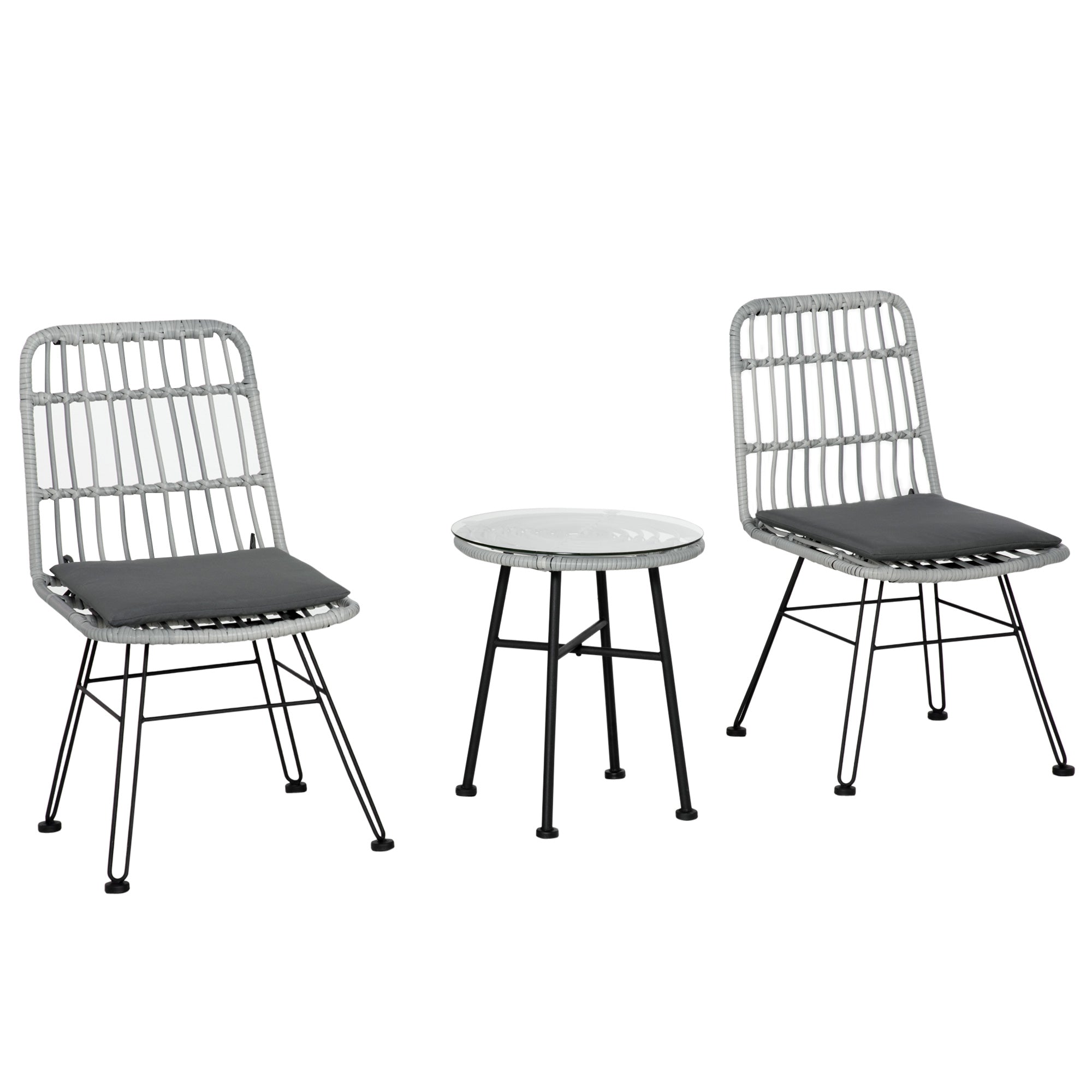 Set masuta de cafea si 2 scaune , din ratan PE, Gri