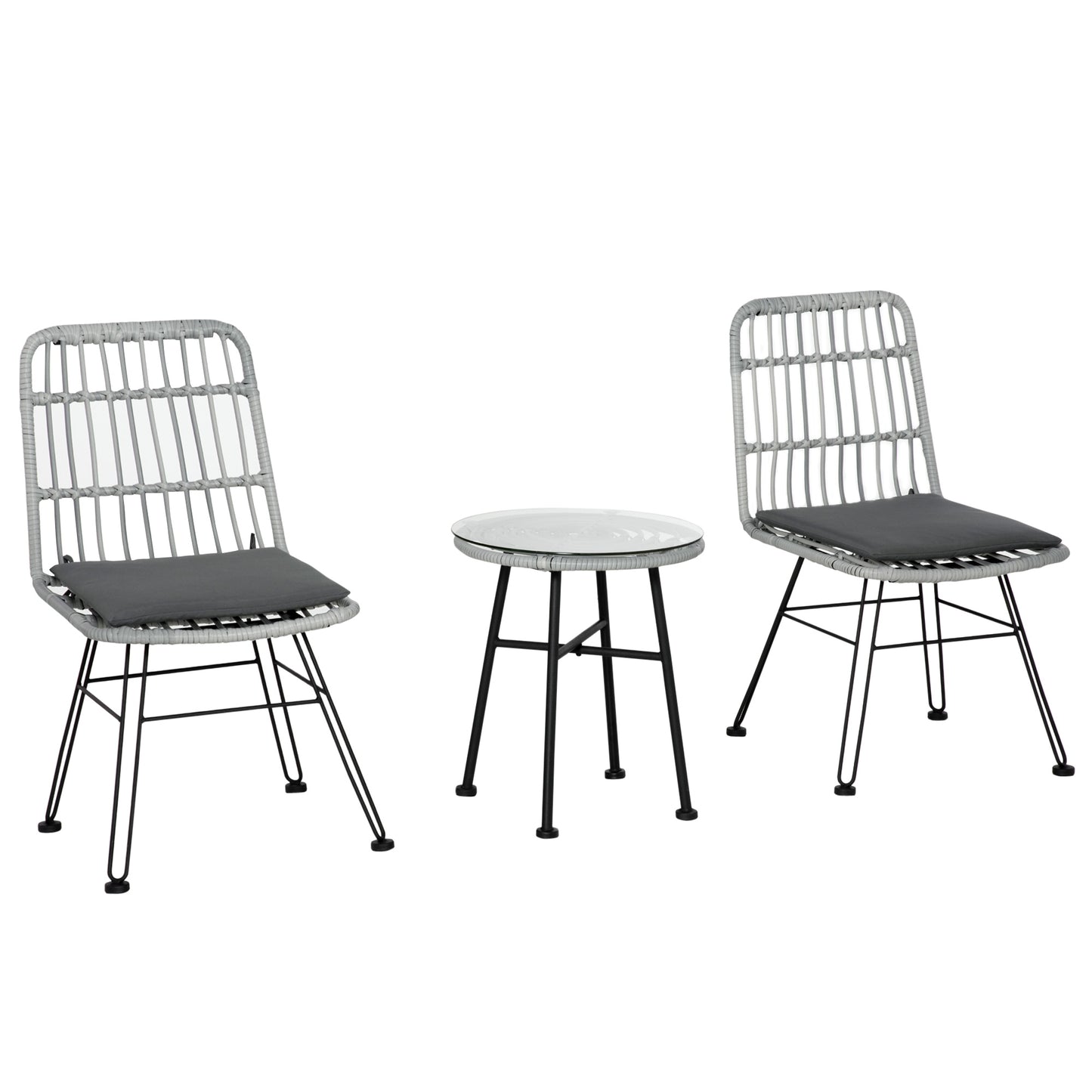 Set masuta de cafea si 2 scaune , din ratan PE, Gri