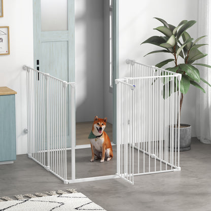 Tarc de Joaca 2-in-1 Multifunctional pentru Catelusi si Poarta de Siguranta pentru Animale de Companie, 6 Panouri, Tarc pentru Exercitii cu Usa cu Dubla Blocare, 100cm Inaltime, Alb