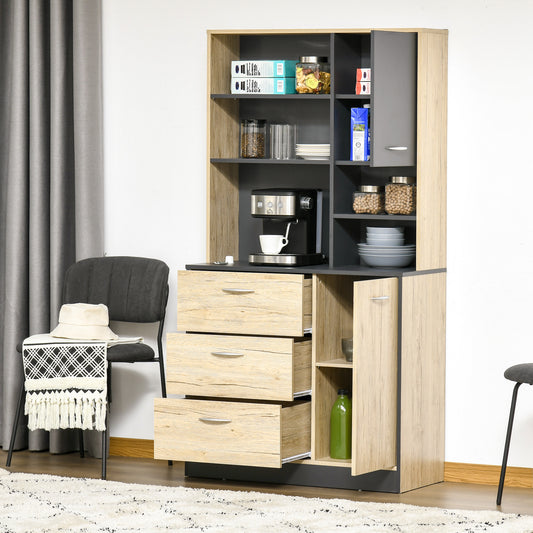 Mobilier de Bucătărie în Stil Industrial, Dulap Raft cu 4 Niveluri pentru Cuptor Microunde și Veselă, Stejar/Negru, 90x39x169 cm