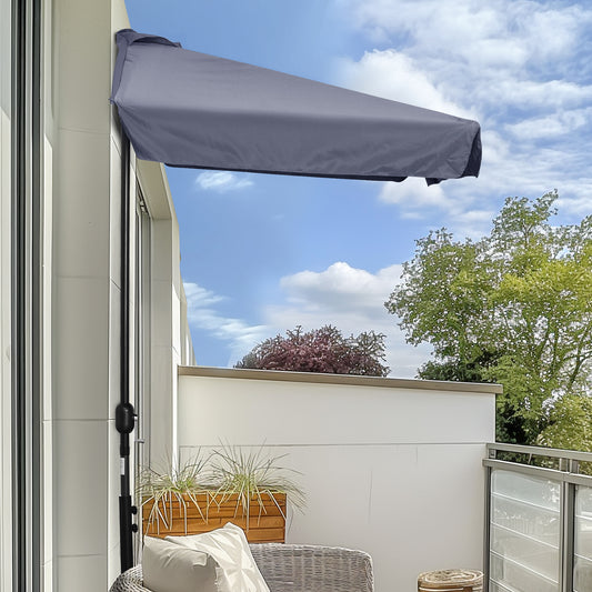 Umbrela semicirculara pentru gradina cu manivela, 230x130x249cm, Gri