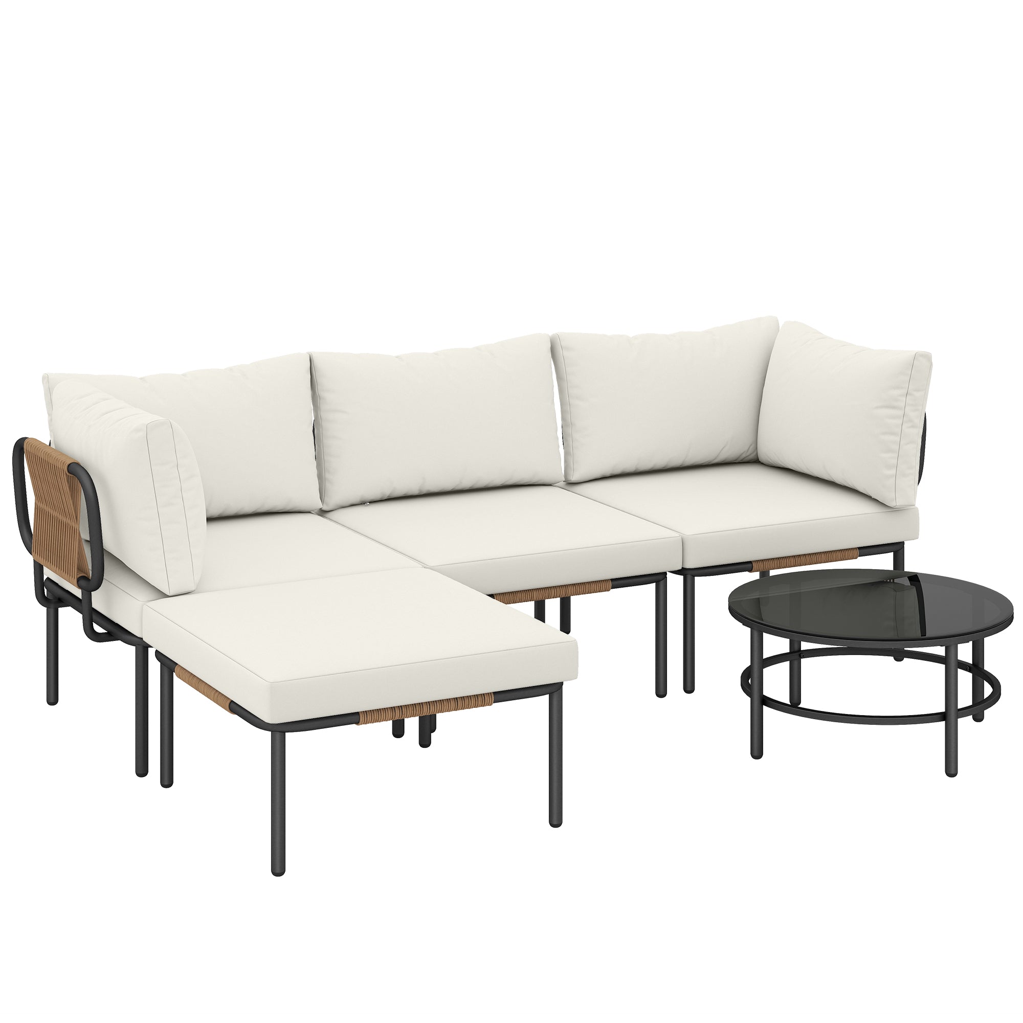 Set Grădină, 5 Piese, Rattan Modular în L cu Perne, Culoare Bej