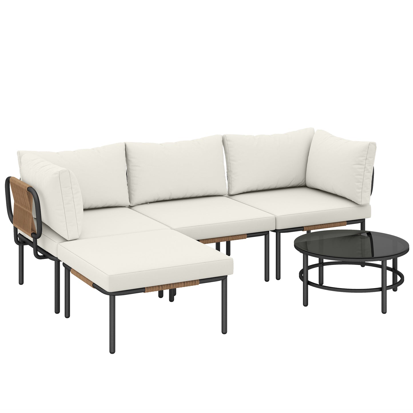 Set Grădină, 5 Piese, Rattan Modular în L cu Perne, Culoare Bej